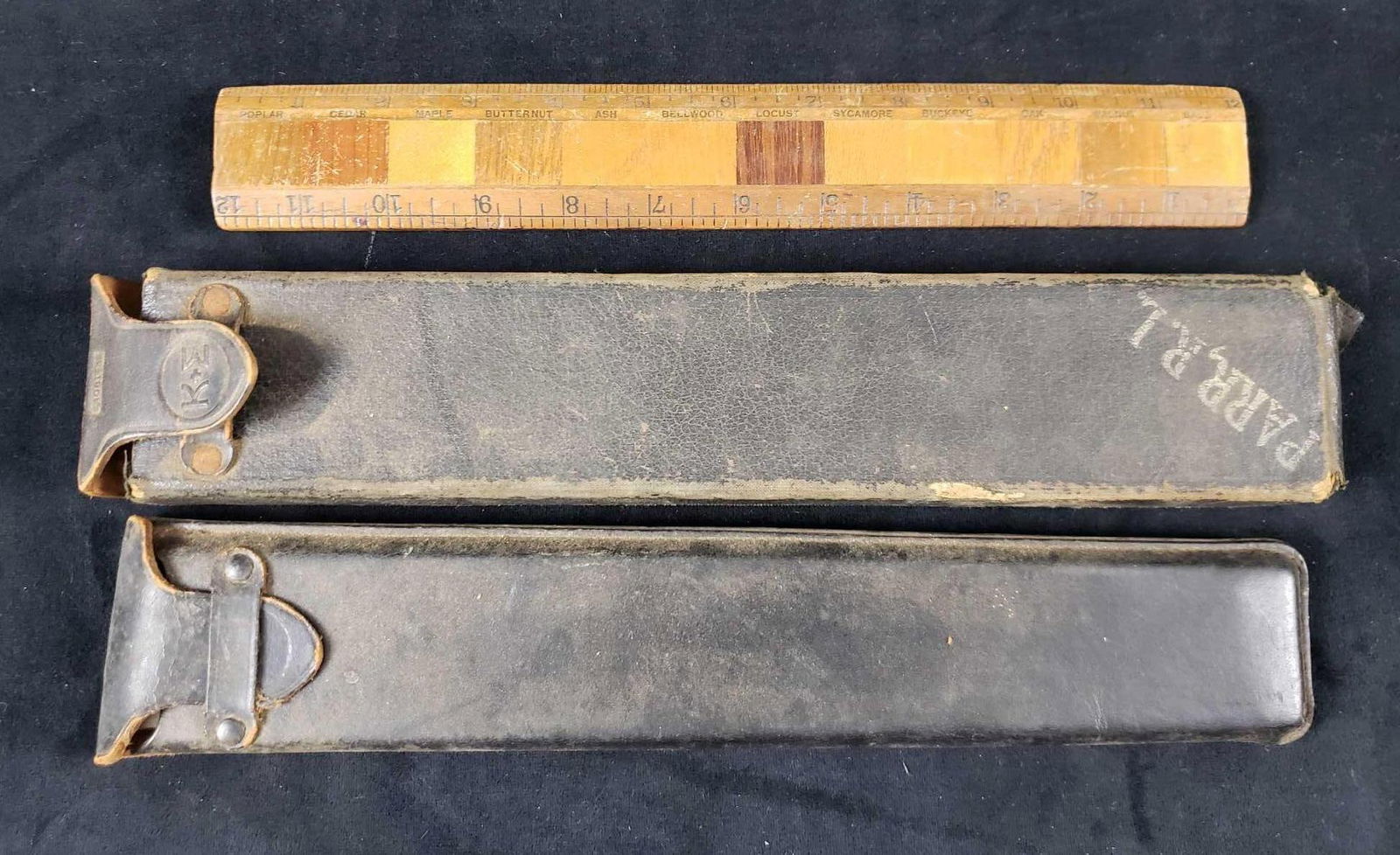 Set of 3 Antique Rulers: Set of 3 Antique Rulers. This set of three rulers is in fair used condition. The rulers included and specific conditions are as follows: 1 wood sampler foot long ruler. This type of ruler was