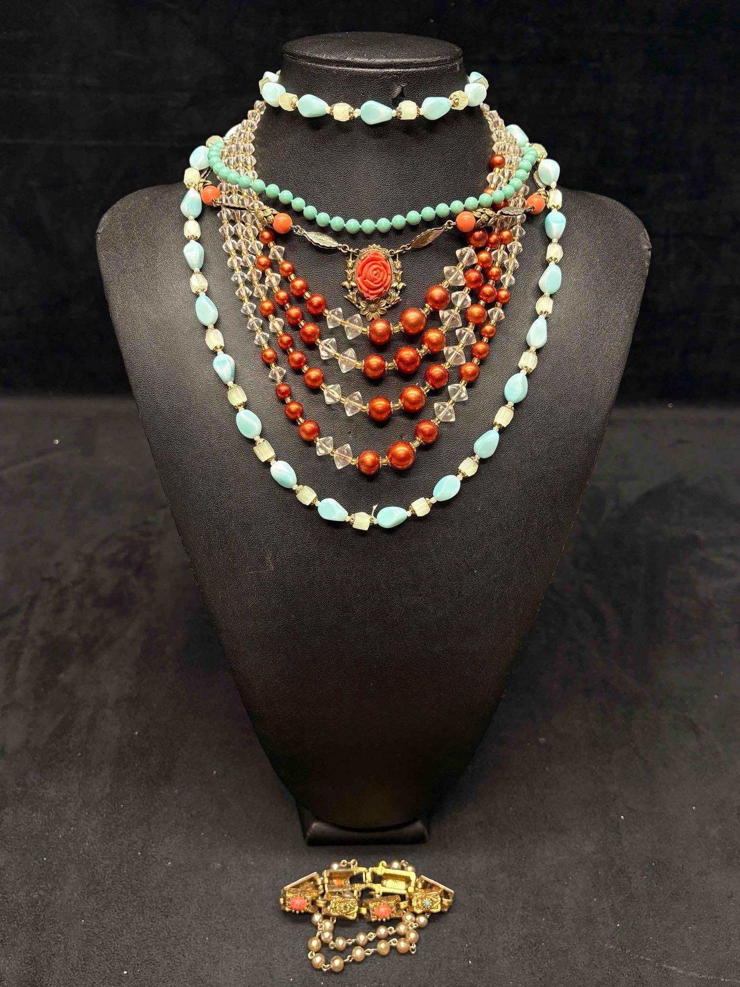 5pc Turquoise and Coral Retro Boho Necklace Lot (1 of 14)