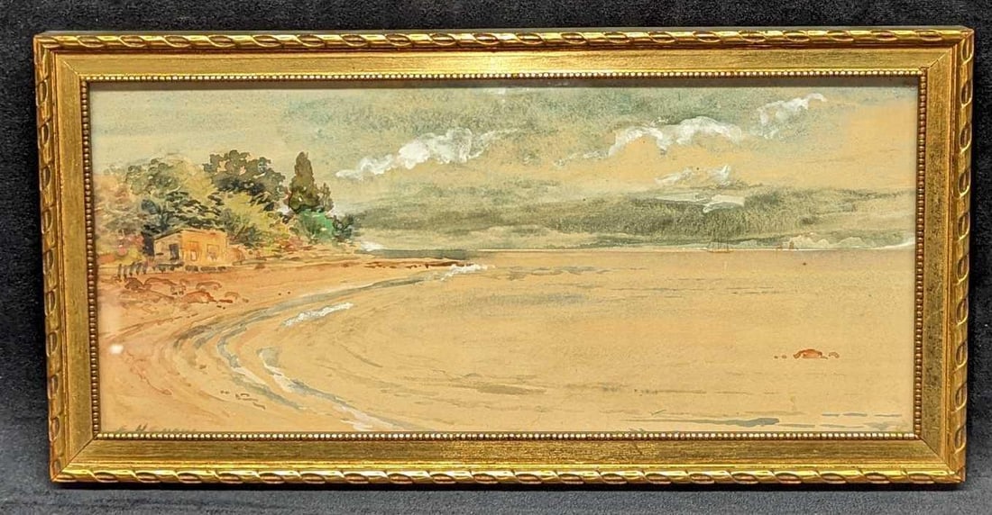 Eben H. Snow Original Watercolor Seascape: Eben H. Snow Original Watercolor Seascape. The framed original is approximately 14 1/2" x 3/4" x 7 1/4" and it weighs 1.08lb The backing paper has rips and the frame mostly covers up the artist's sign