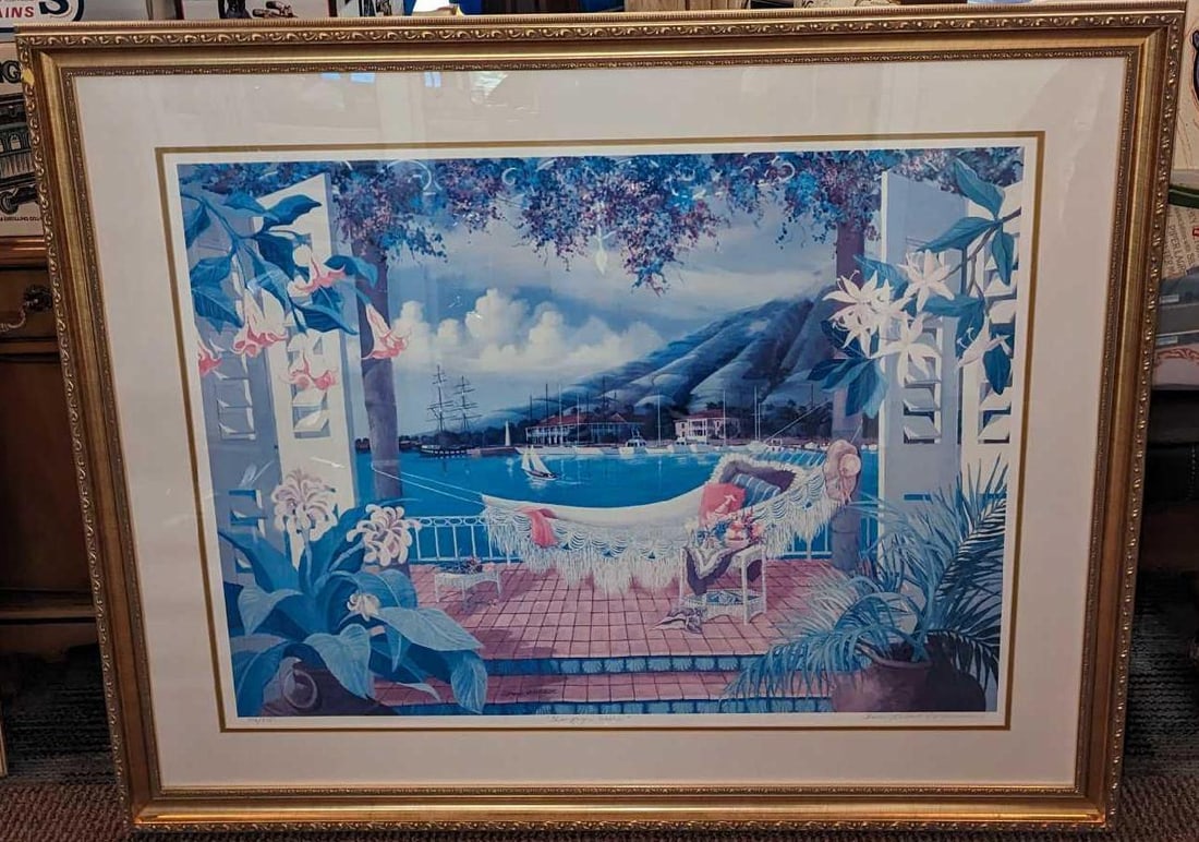 Framed Sharie Hatchett Bohlmann S&N Champagne Wishes Lithograph: Framed Sharie Hatchett Bohlmann S&N Champagne Wishes Lithograph. This one is #176 out of #375. The framed print is approximately 44 3/4" x 1 1/2" x 36" and it weighs 14lbs. The frame has some chips. P