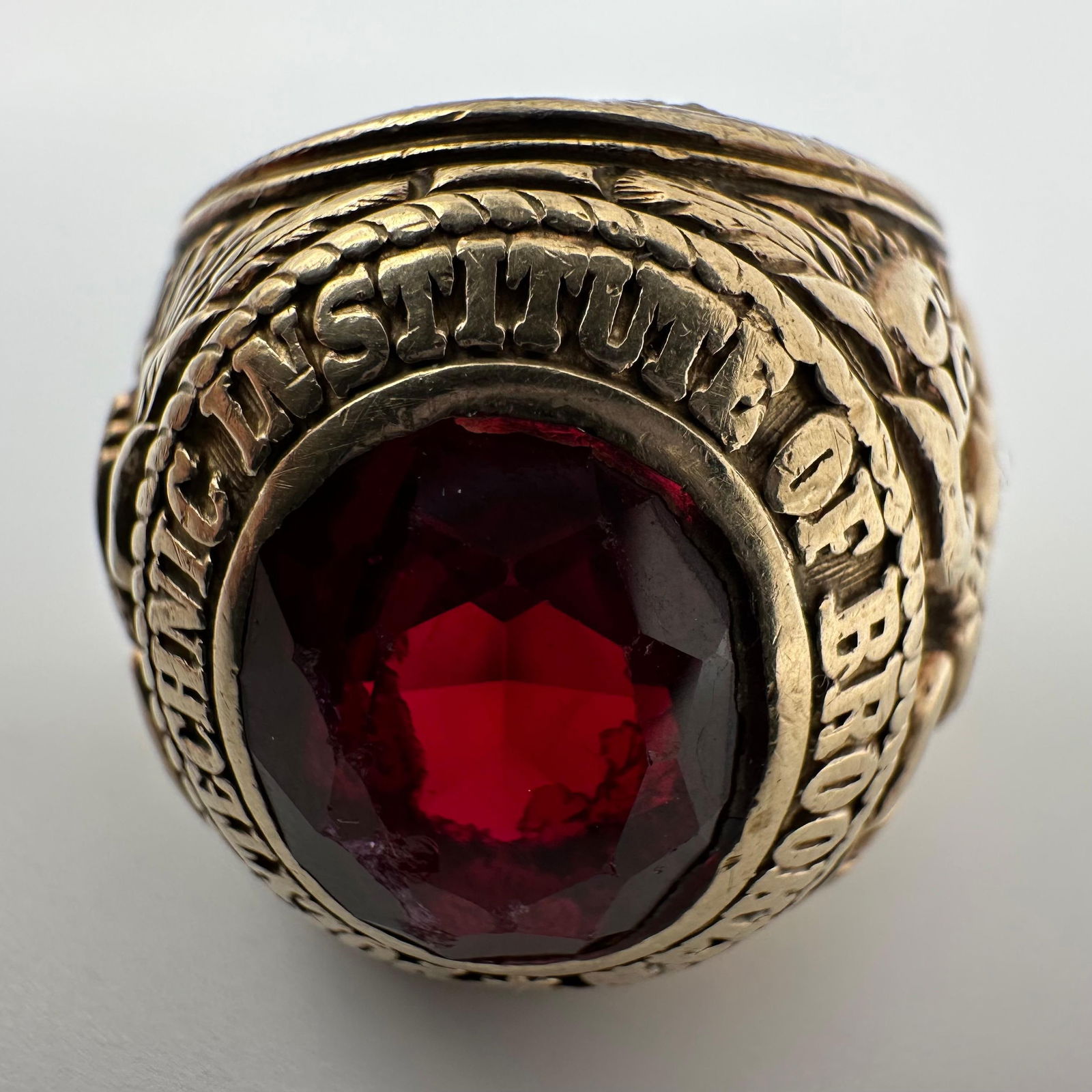 10K Lab Ruby Polytechnic Institute Brooklyn Gold Class Ring 1959: This item is in good pre-owned, previously used/displayed condition with noticeable light wear and surface scratches. Please reference all photos for full details. This piece of jewelry has been teste