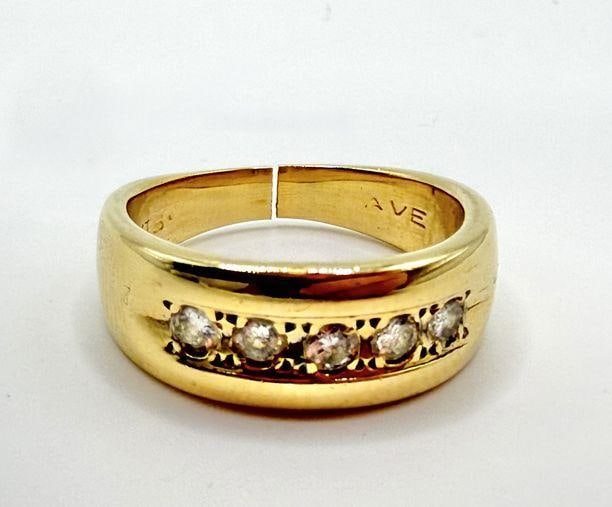 14k Gold 5-Stone Diamond Band: This piece of jewelry has been tested and researched prior to listing. Please view all our pictures they are part of our description. DETAILS: Metal - 14k GoldColor - GoldStones - 5 Diamonds Carat