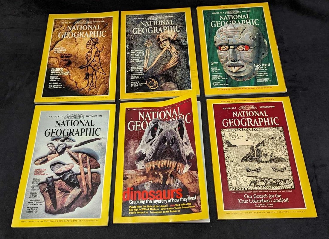 6 1970s 1980s 2000s National Geographic Magazines R: 6 1970s 1980s 2000s National Geographic Magazines R. This lot includes: (1) March 2003 - Dinosaurs Cracking The Mystery Of How They Lived. (1) September 1979 - Search For The First Americans.