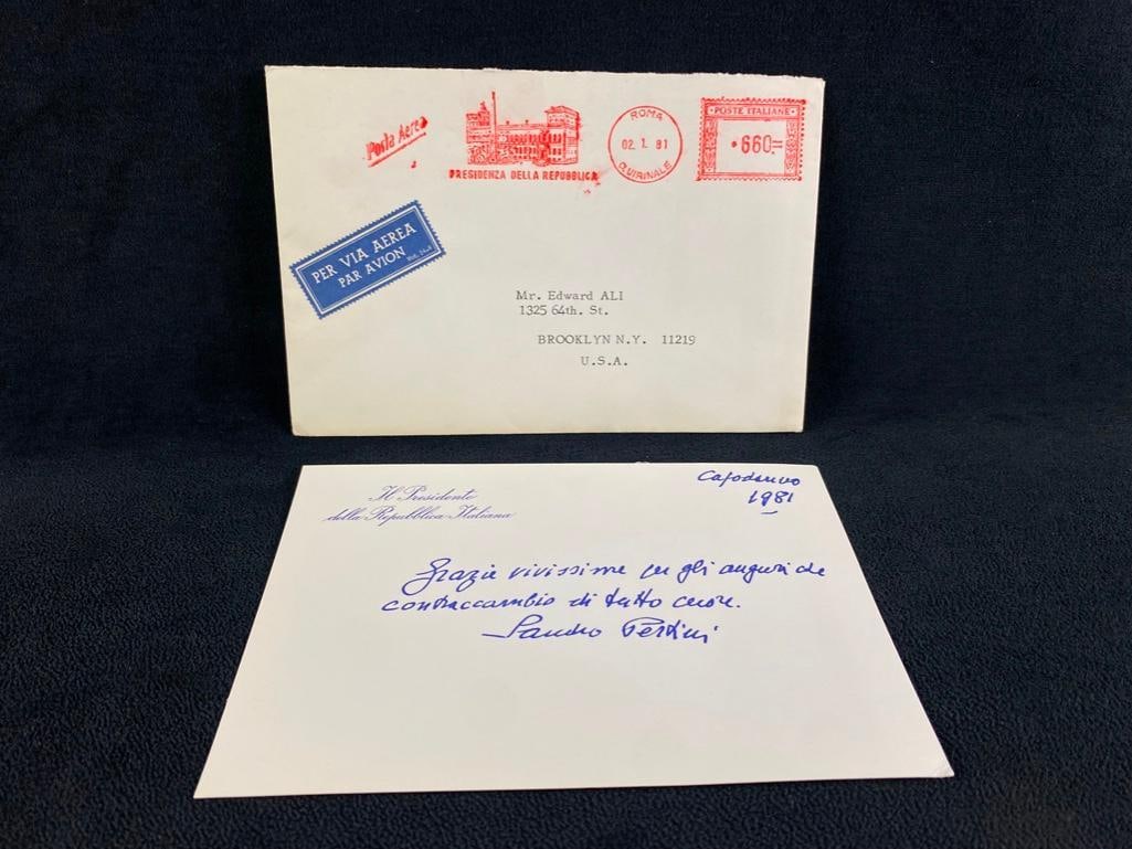 Signed Note From Italian President Sandro Pertini: Signed Note From Italian President Sandro Pertini A note from 1981 reciprocating well-wishes, written and signed by then-President of Italy, Sandro Pertini. Pertini served from 1978-1985, and famousl