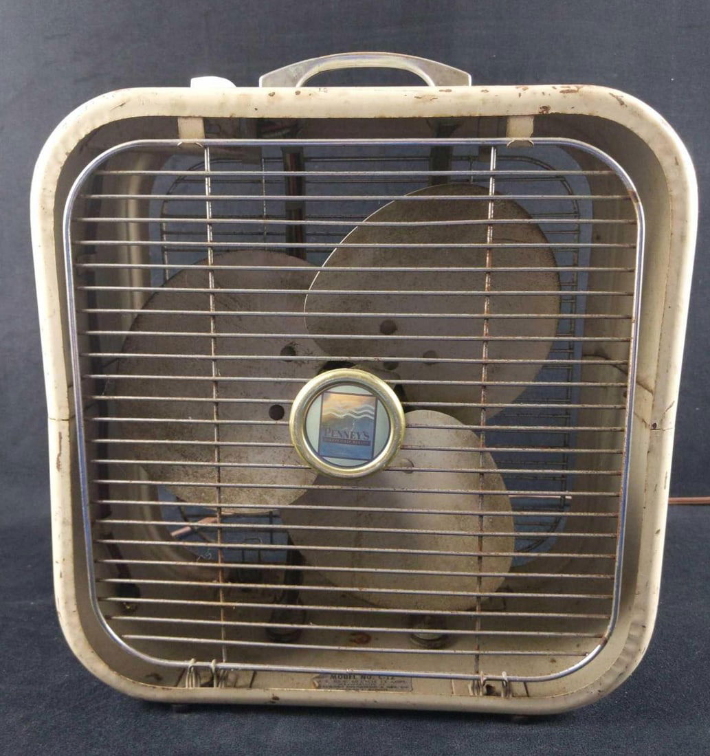 Vintage Penney's Metal Box Three Speed Fan: Vintage Penney's Metal Box Three Speed Fan (Before they were called JC Penney). Fan probably came out in the 1940s-1950s as the slogan on the fan "Always First Quality" was used after 1948. Fan is