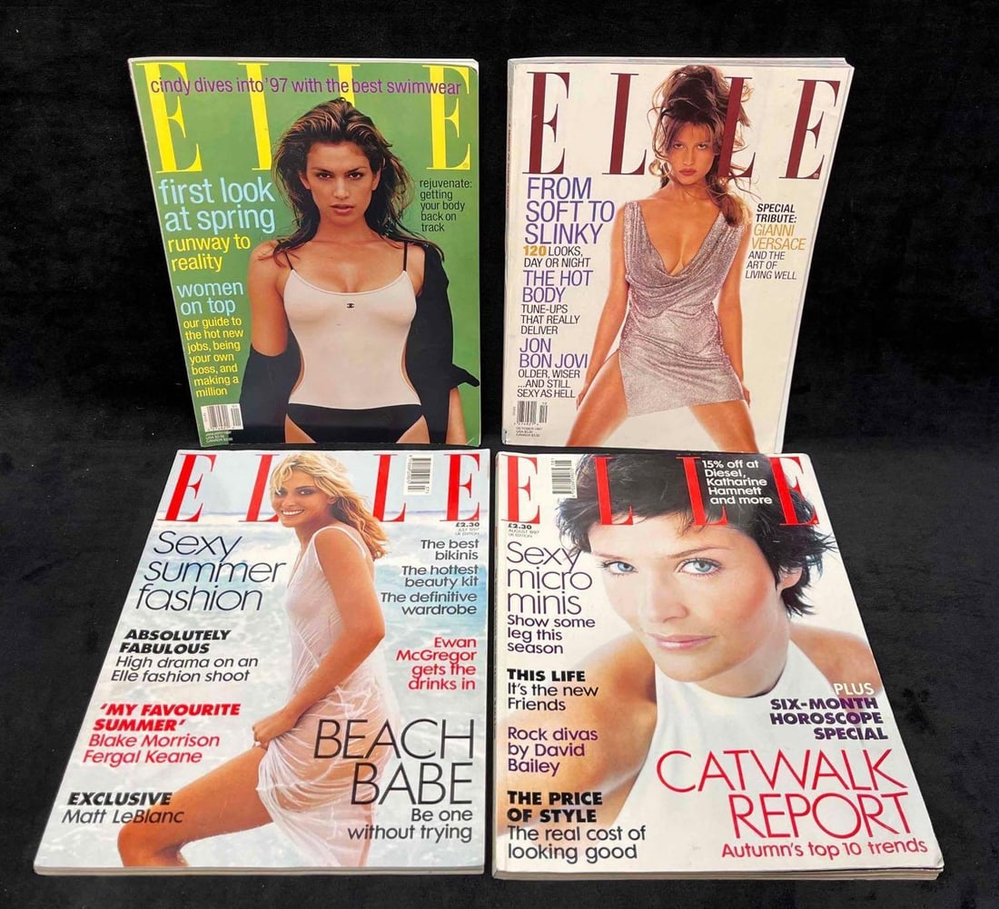 Four Vintage Elle Magazines From 1997 (2): This lot contains Four Vintage Elle Magazines From 1997 (2). The Largest magazine is approx 11 3/4" x 8 3/4". Total weight is 5.2lbs. Overall the vintage magazines are in good used condition