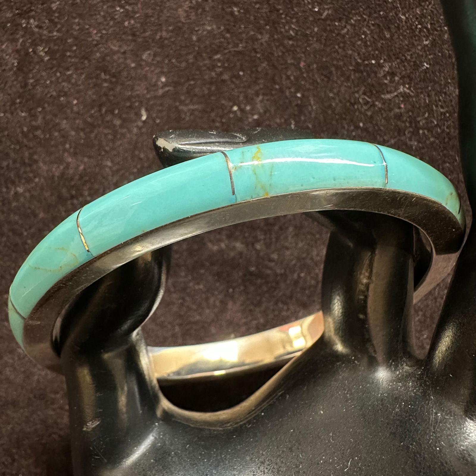 Turquoise Channel Inlay Bangle Bracelet Mex 925: This item is in good pre-owned, previously used/displayed condition with noticeable light wear and surface scratches. Please reference all photos for full details. This piece of jewelry has been