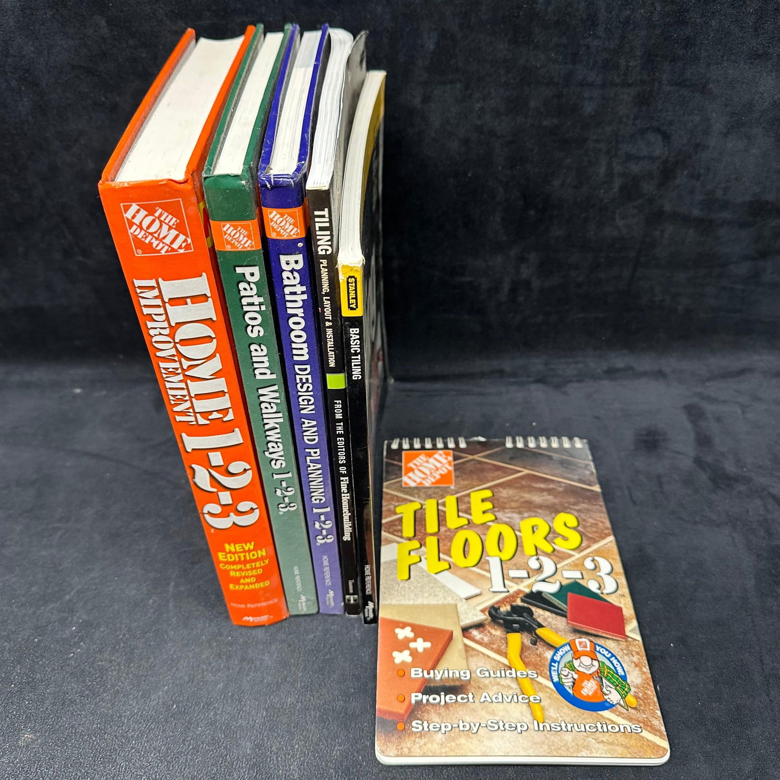 Home Improvement and Tiling Reference Book Lot Home Depot 1-2-3 Series 6 Books: A lot of home improvement and DIY reference books, primarily from The Home Depot 1-2-3 series. Includes guides covering general home improvement, bathroom design and planning, patios and walkways,