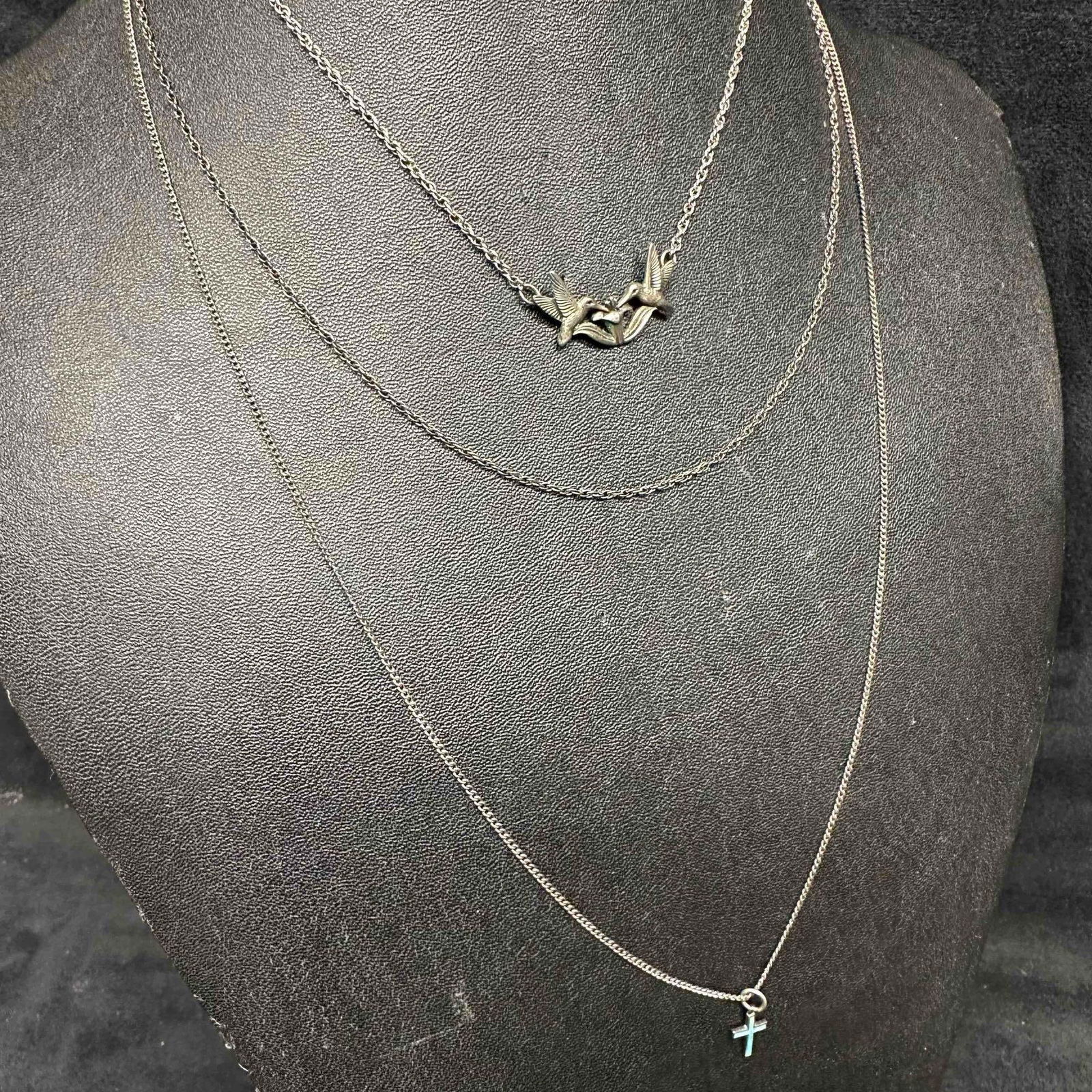 Sterling Silver Chain Necklace Set Duo Hummingbirds Cross K40 (1 of 8)