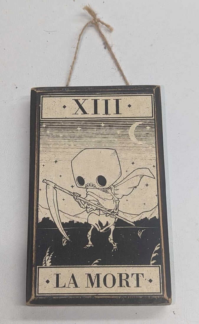 Rare S&N Terribly Odd Gideon's La Mort Print On Wood: Rare S&N Terribly Odd Gideon's La Mort Print On Wood. This one is #4 out of #13. This print on wood is approx 3 5/8" x 1" x 5 7/8" and it weighs 0.30lb. The backing has some wear and is signed and dat