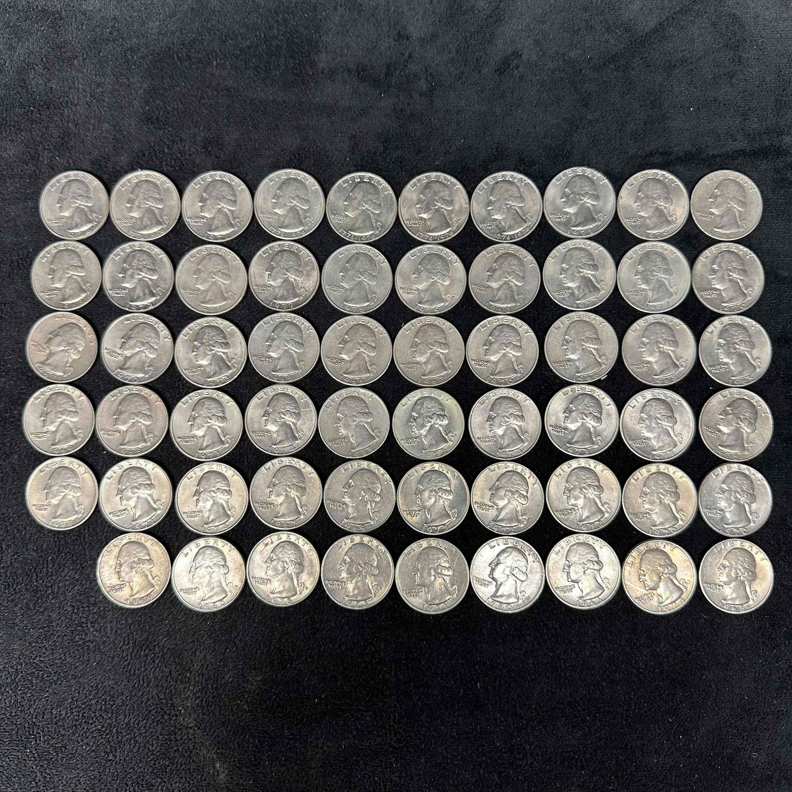Fifty Nine 59 Coins Washington Quarters Coin Quarter Collection: Several quarters included in this set featuring 59 coins from years 1965-1980. These items are in good pre-owned, previously displayed condition with light wear, and surface scratches. Please