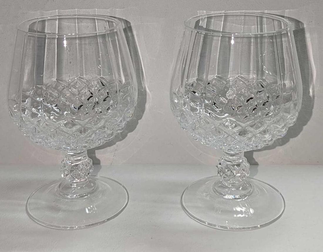 2 Brandy Snifter Glasses With Diamond Pattern B - 2