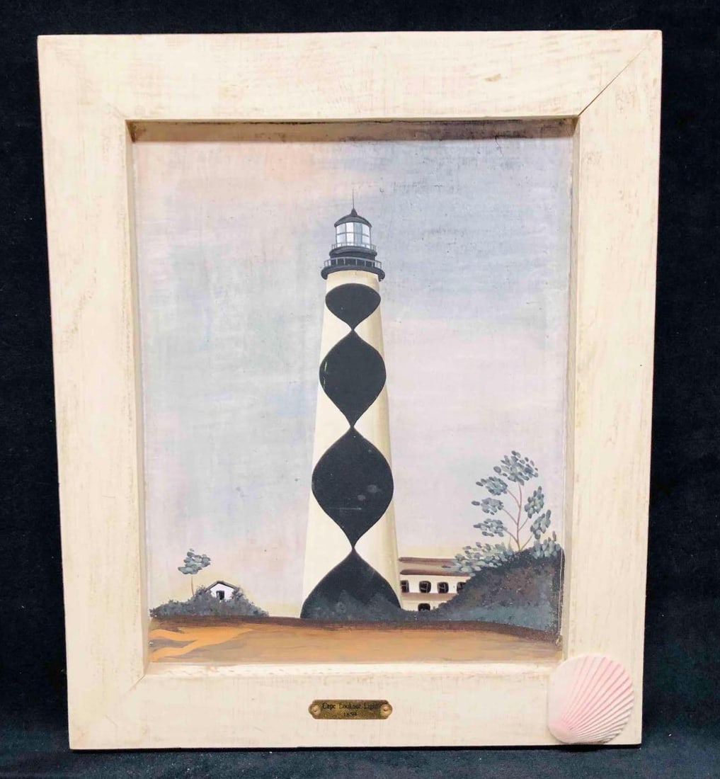 Cape Lookout Light 1859 Acrylic On Board: This lot contains a Cape Lookout Light 1859 Acrylic On Board. It is approx 15 3/4" x 13" and it weighs about 1.9lbs. Overall artwork is in good used condition with some light wear from use over time.