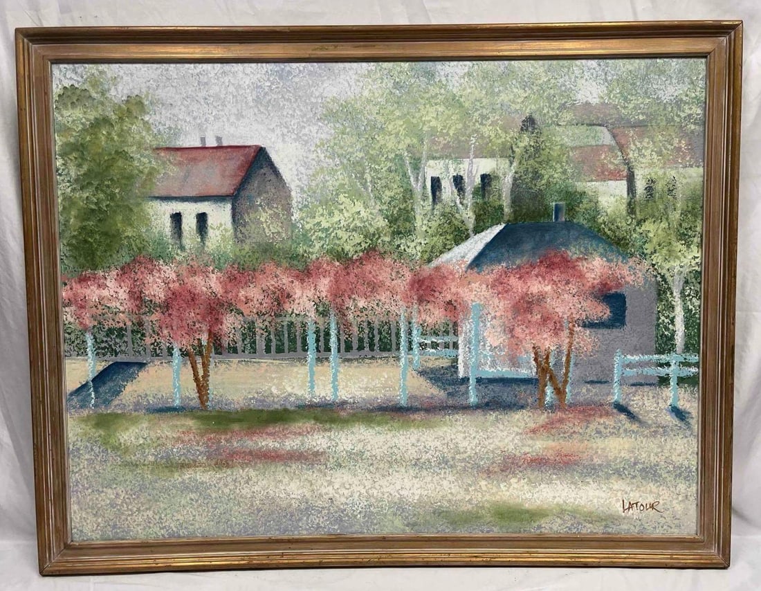 Large Original Acrylic on Canvas Signed Latour: This lot contains a Large Original Acrylic on Canvas Signed Latour. The frame is approx 52 1/2" x 1 1/4" x 41". Total weight is approx 7.5lbs. This painting is very similar to an original by