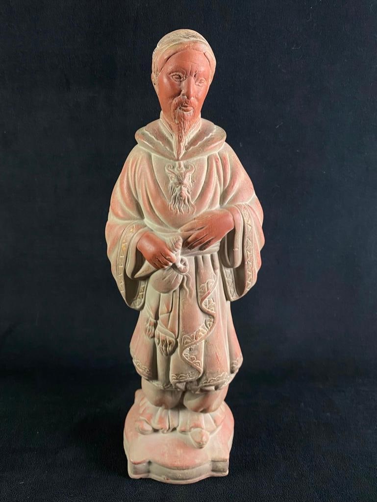 Statue of a Robed Man JB: Statue of a Robed Man Ceramic statue, featuring a man in a robe with a beard. In good condition with no known damage. Approximate size: 16.5" x 5.5" x 5" Approximate weight: 5.6