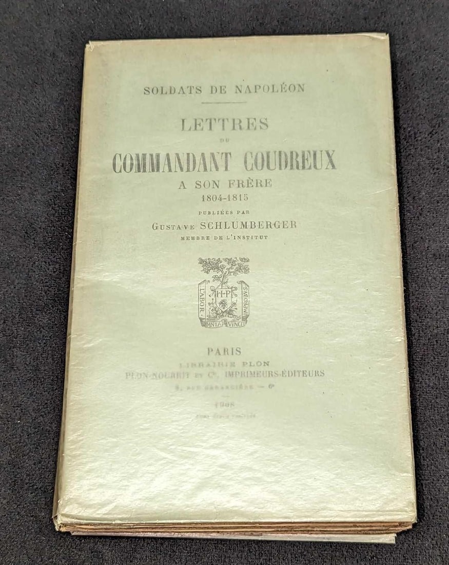 1908 Lettres Du Commandant Coudreux Softcover Book: 1908 Lettres Du Commandant Coudreux Softcover Book. By Gustave Schlumberger and was published by Librairie Plon (Paris) in 1908. The softcover book is approx 4 3/4" x 1" x 7 1/2" and it weighs