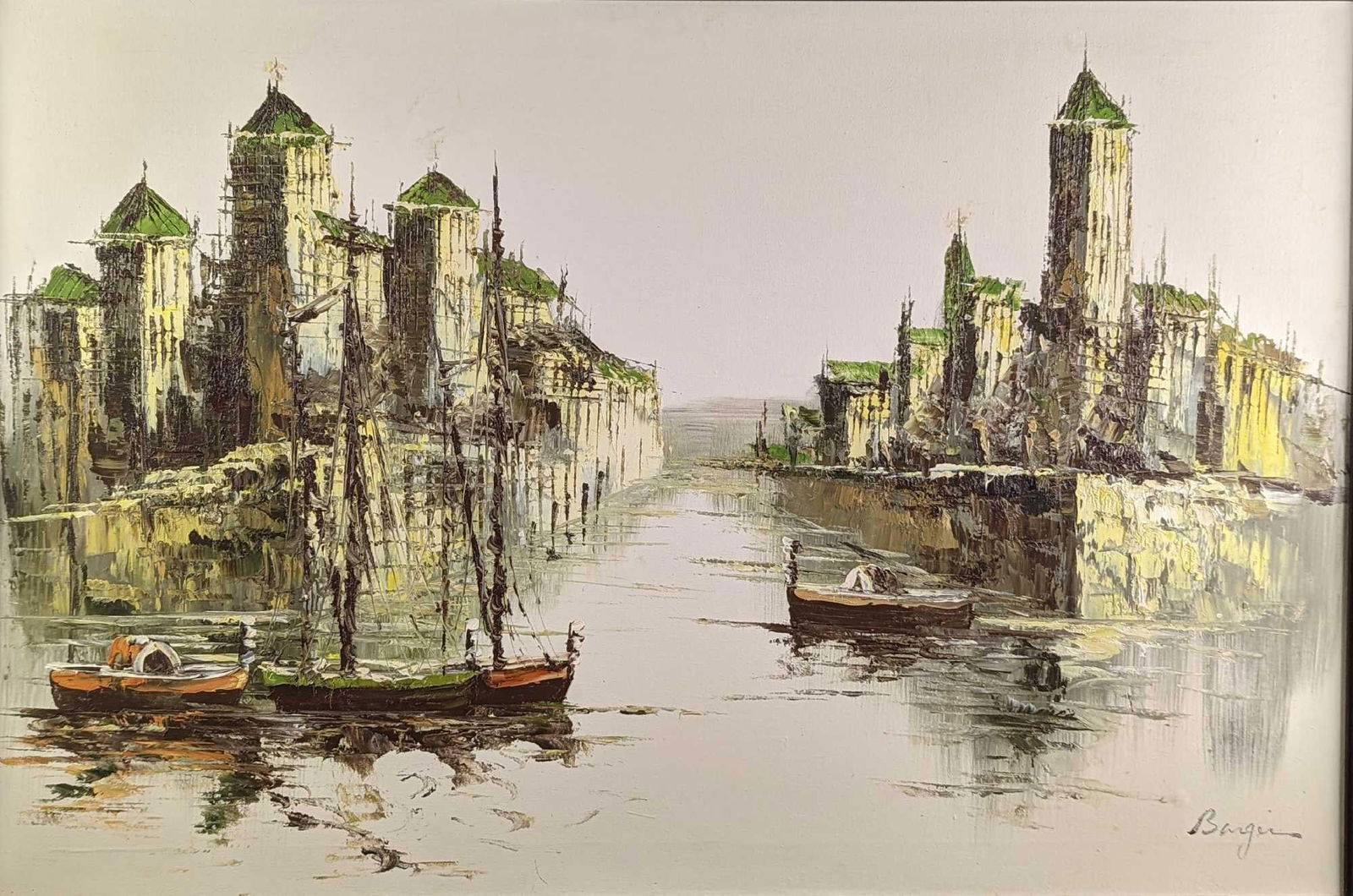 Vintage Framed Oil On Canvas Temples - 2