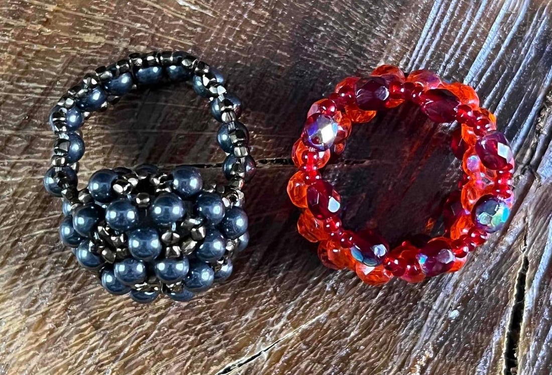 Two Handmade Beaded Rings - 2