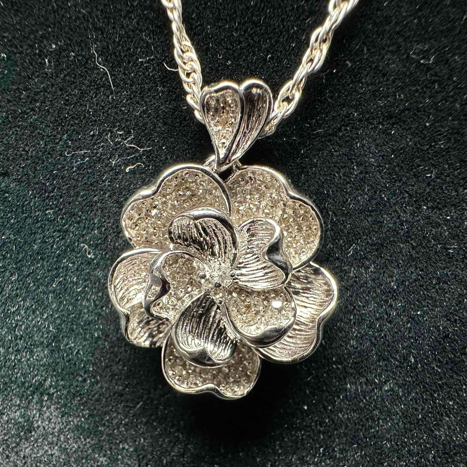 EA 925 Sterling Silver Flower CZ Pendant and Italy Chain Necklace K52 (1 of 7)