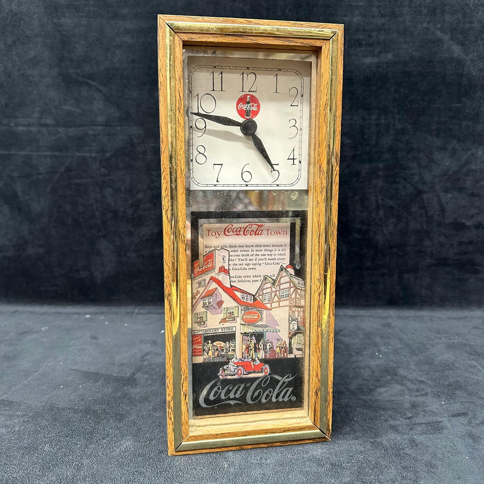 1994 Toy Town Coca Cola Quartz Wall Clock Wood: Battery powered, working condition. This item is in good pre-owned, previously displayed condition with light wear and surface scratches. Please reference all photos for full details. Clock: 5 1/4