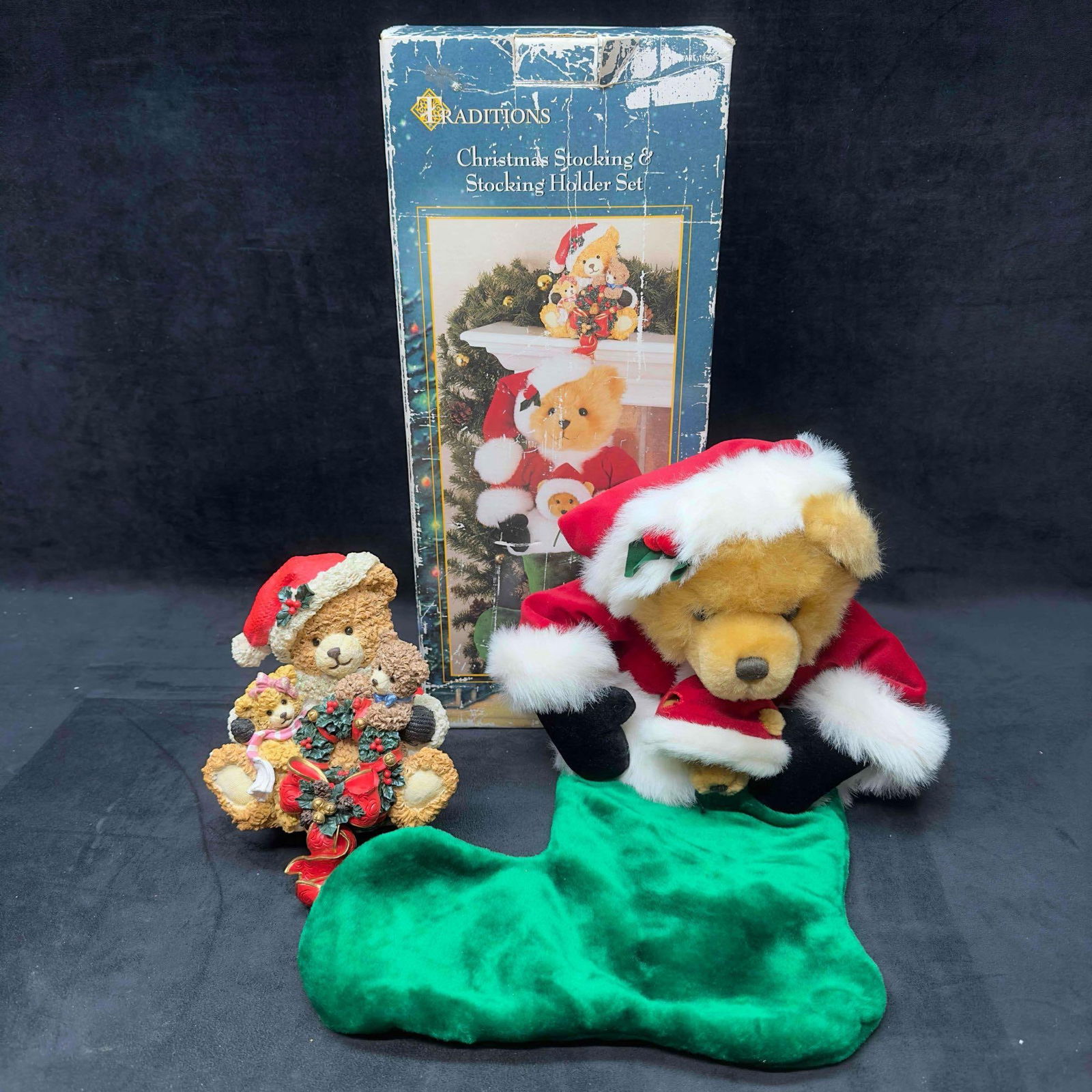 Traditions Christmas Teddy Bear Plush Mantel Hook Stocking Holder Hanger Set: Traditions Teddy Bear Plush Christmas Stocking & Matching Holder Hanger Set. This Christmas Stocking and Stocking Holder set features teddy bears. The stocking plush features two teddy bears in