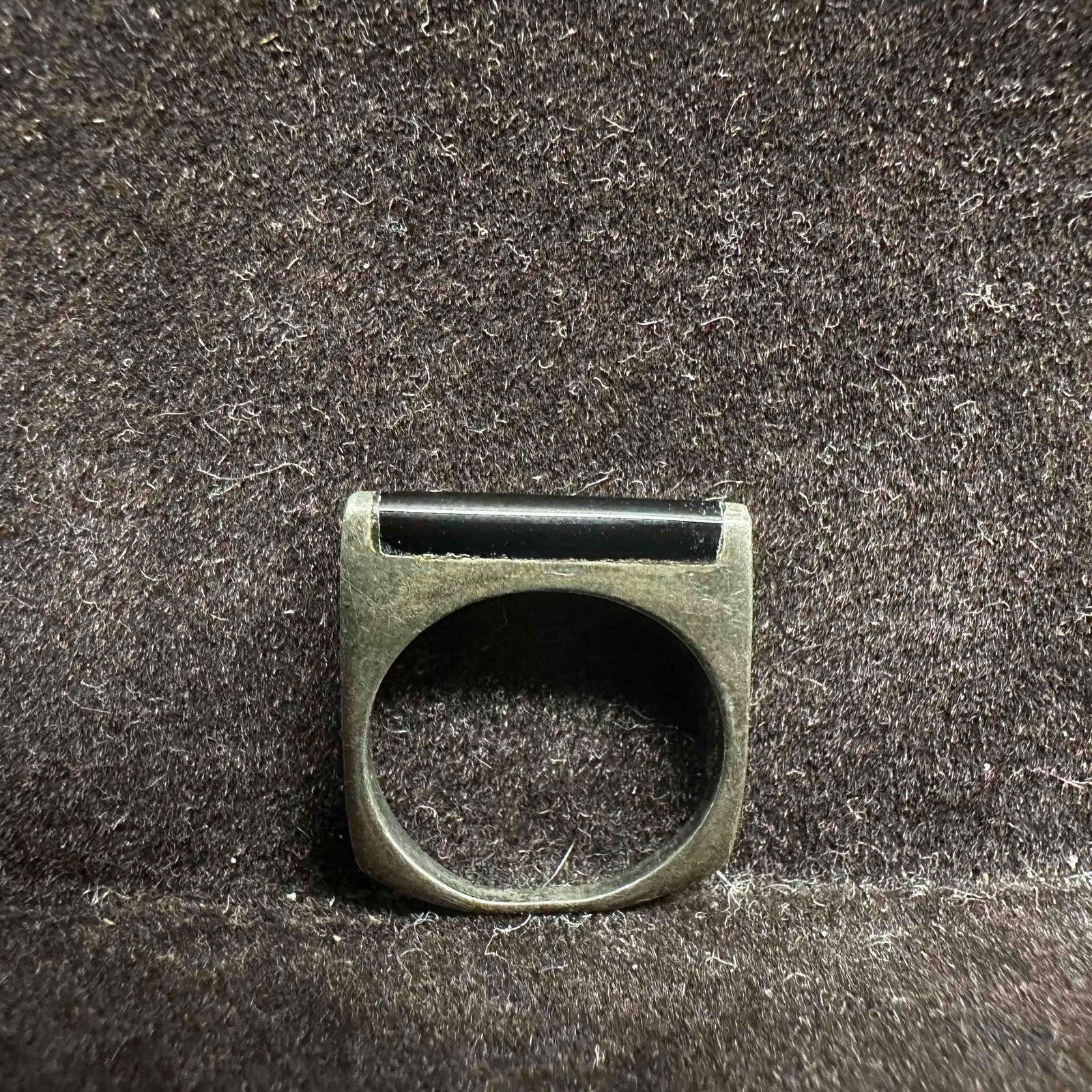 Thin Flat Modernist Black Onyx Stackable Sterling Silver Ring - 6