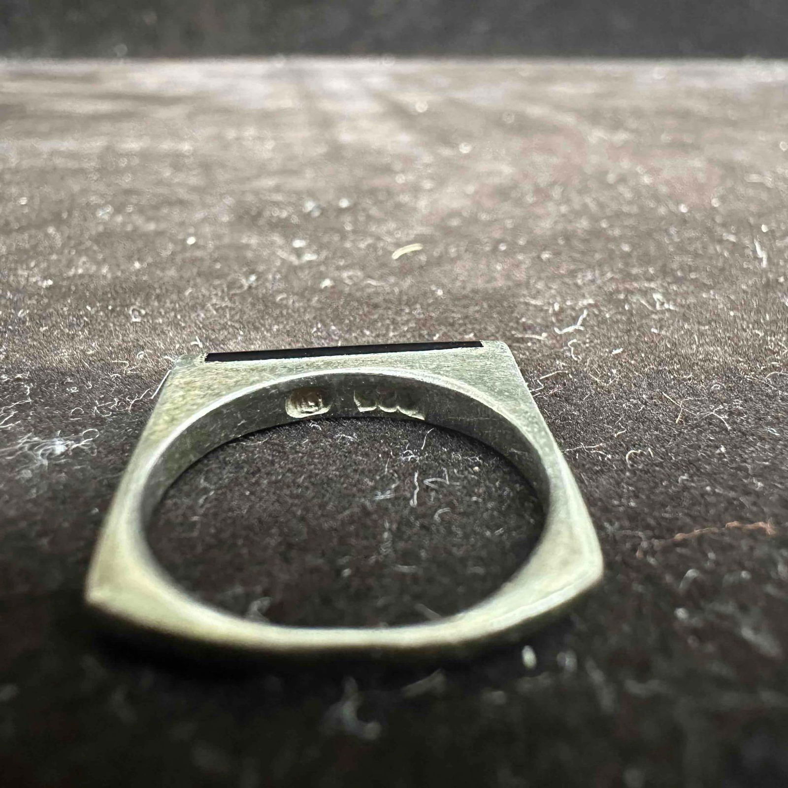 Thin Flat Modernist Black Onyx Stackable Sterling Silver Ring - 9