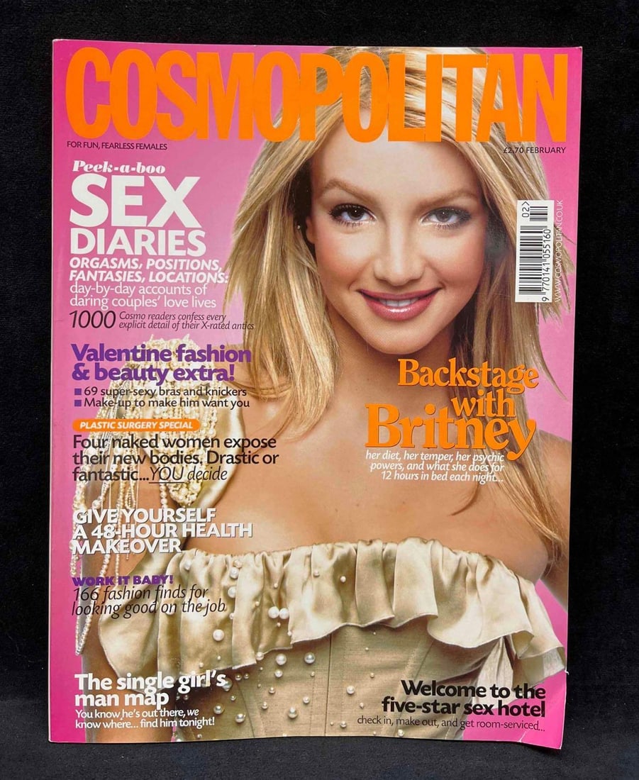 Cosmopolitan UK Magazine February 2002 Backstage With Brittany: This lot contains a Cosmopolitan UK Magazine February 2002 Backstage With Brittany. It is approx 11 1/2" x 8 3/4" and it weighs about 0.9lbs. Overall the magazine is in good used condition with s