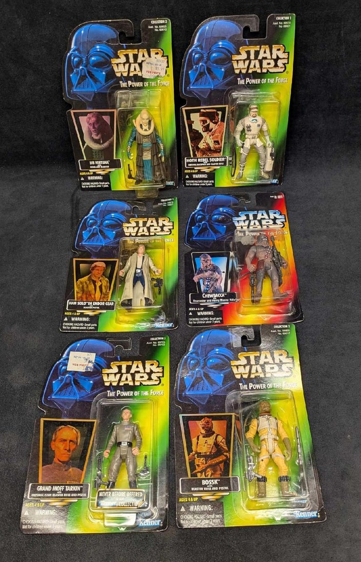 6 Packaged Star Wars The Power Of The Force Action Figures: 6 Packaged Star Wars The Power Of The Force Action Figures. All of the figures come packaged in the original packages that each are approx 6" x 1 1/4" x 9". The figures have never been rem