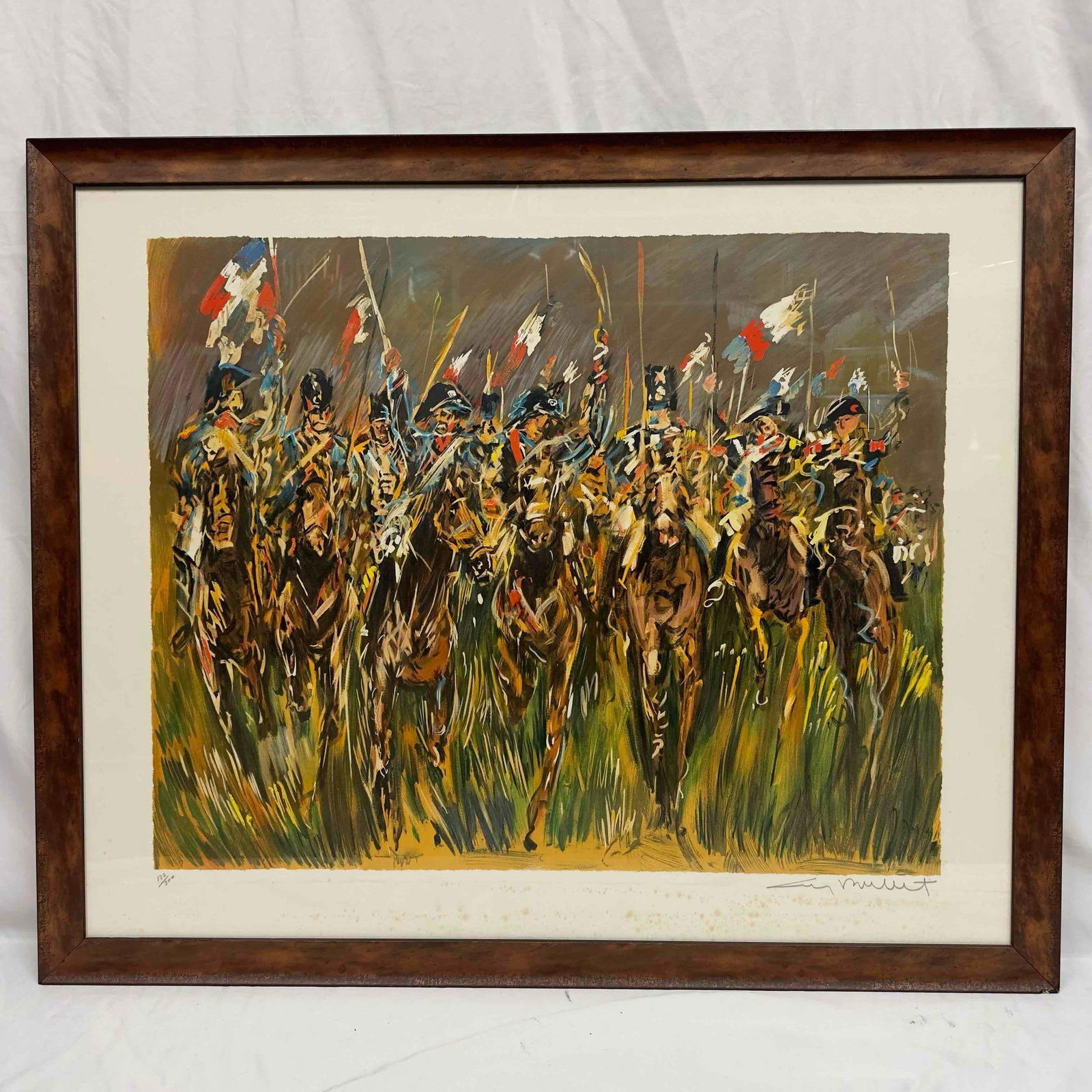 Guy Buffet French Army Military Battle of Valmy Signed Numbered Lithograph Framed: Guy Buffet French Army Military Battle of Valmy Signed Numbered Lithograph Framed. Guy Buffet artist signature bottom right hand corner. Limited Edition 132 of 300. Staining near the bottom of the