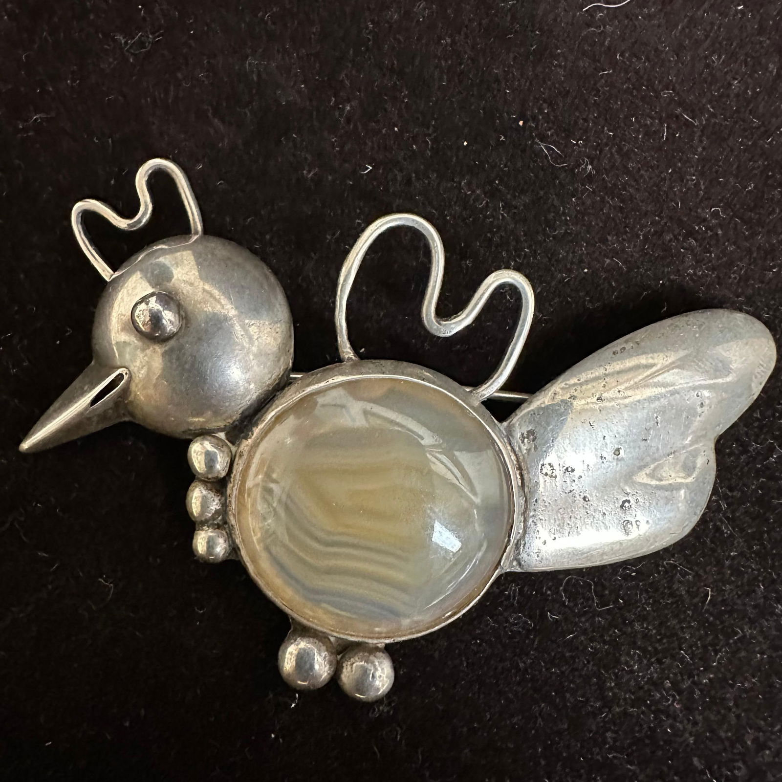 Bird Agate Stone Silver Brooch N38: This item is in good pre-owned, previously used/displayed condition with noticeable light wear and surface scratches. Please reference all photos for full details. This piece of jewelry has been