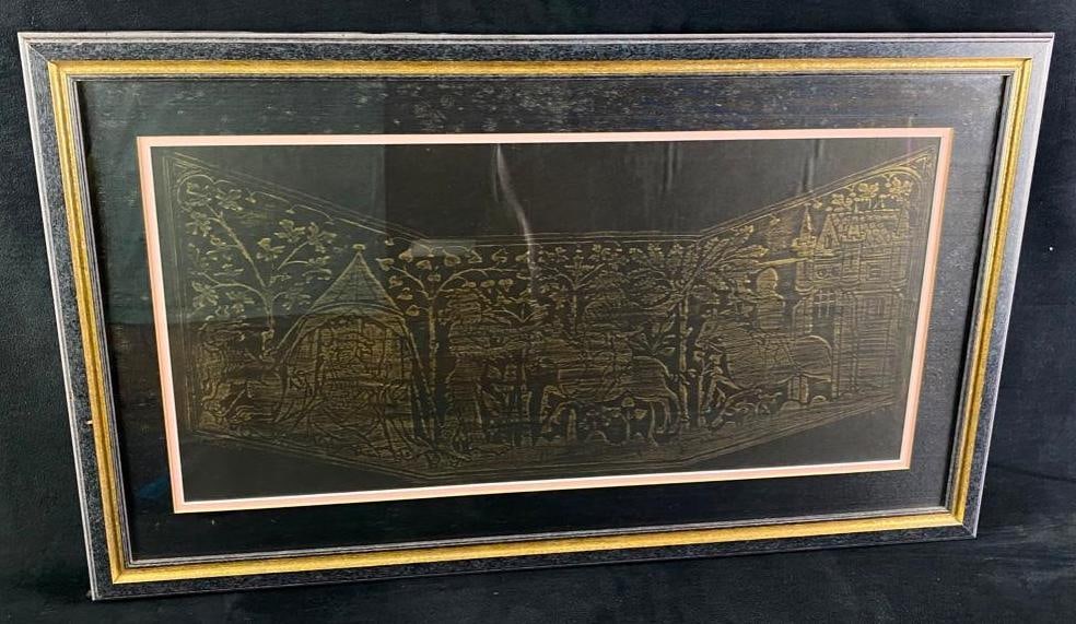 Relief Rubbing "London": Relief Rubbing "London" Rubbing from a building or monument in London, dated 1986. Comes framed with some wrinkling in the paper, probably from being pressed against the relief for the