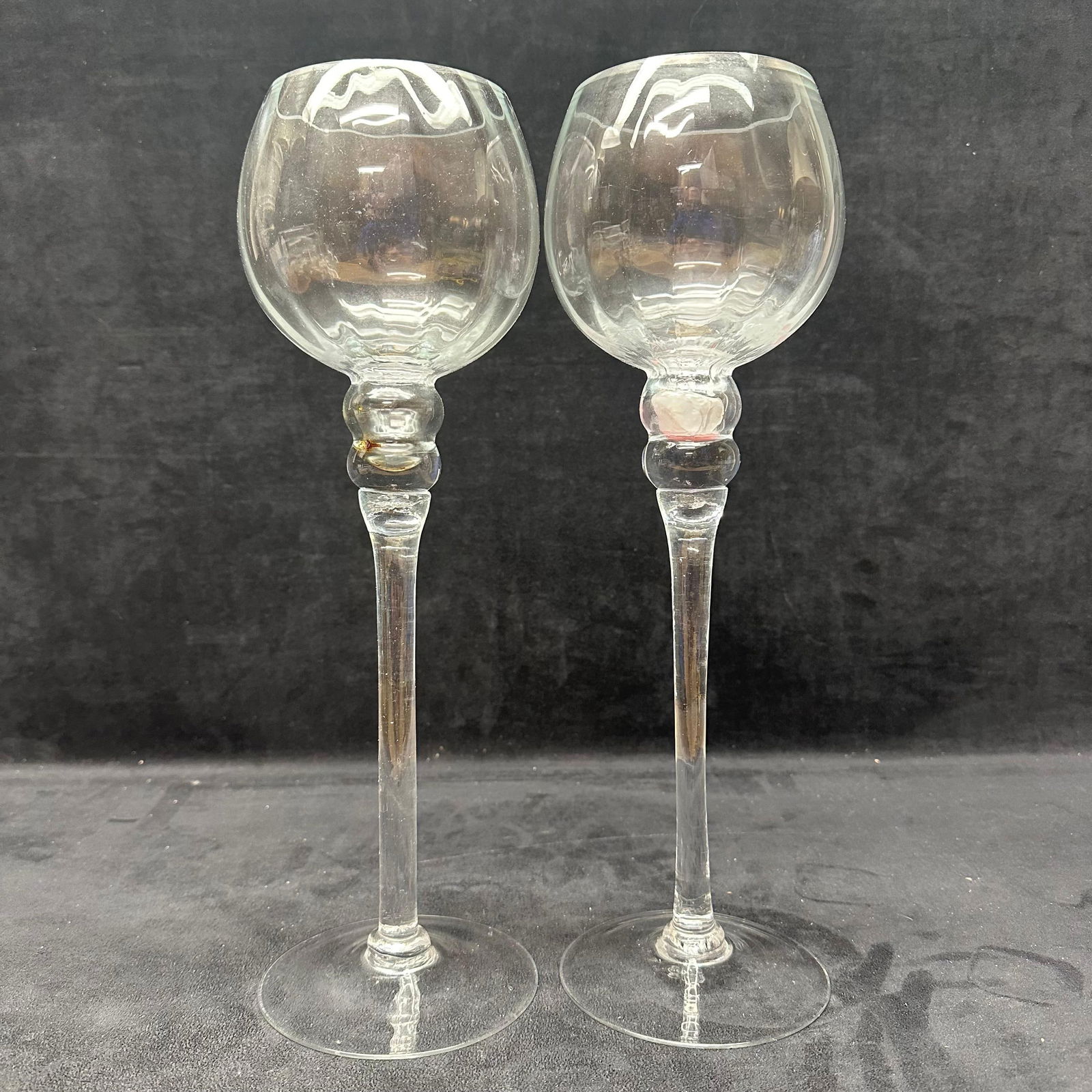 Pair of Clear Glass Long Stem Cordial or Large Wine Glasses Style (1 of 6)