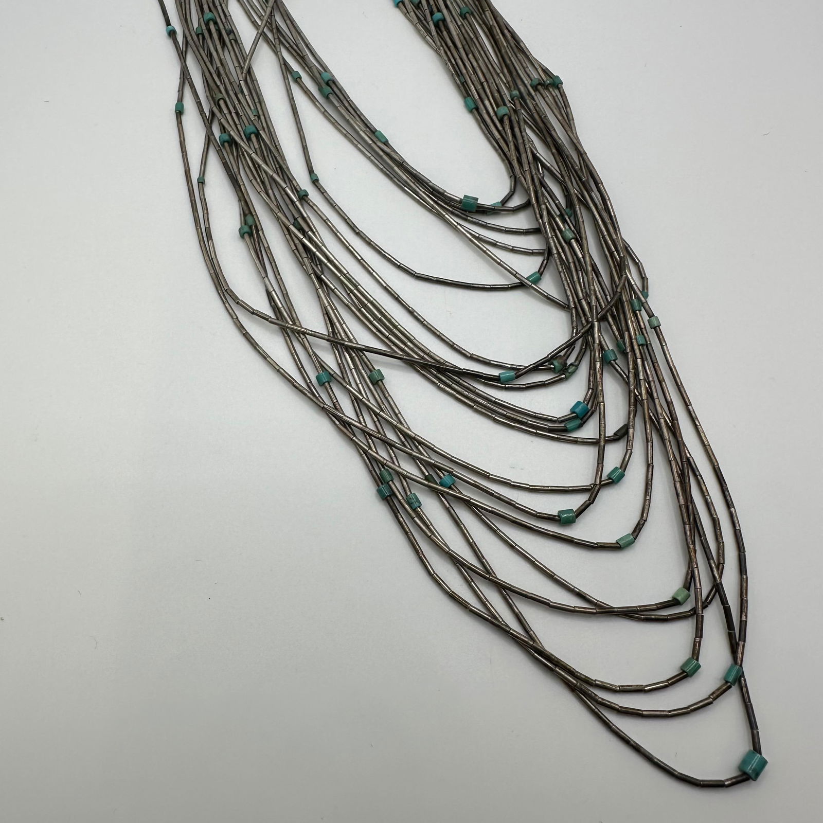 Liquid Silver Style Small Turquoise Accent Necklace Unmarked (1 of 12)