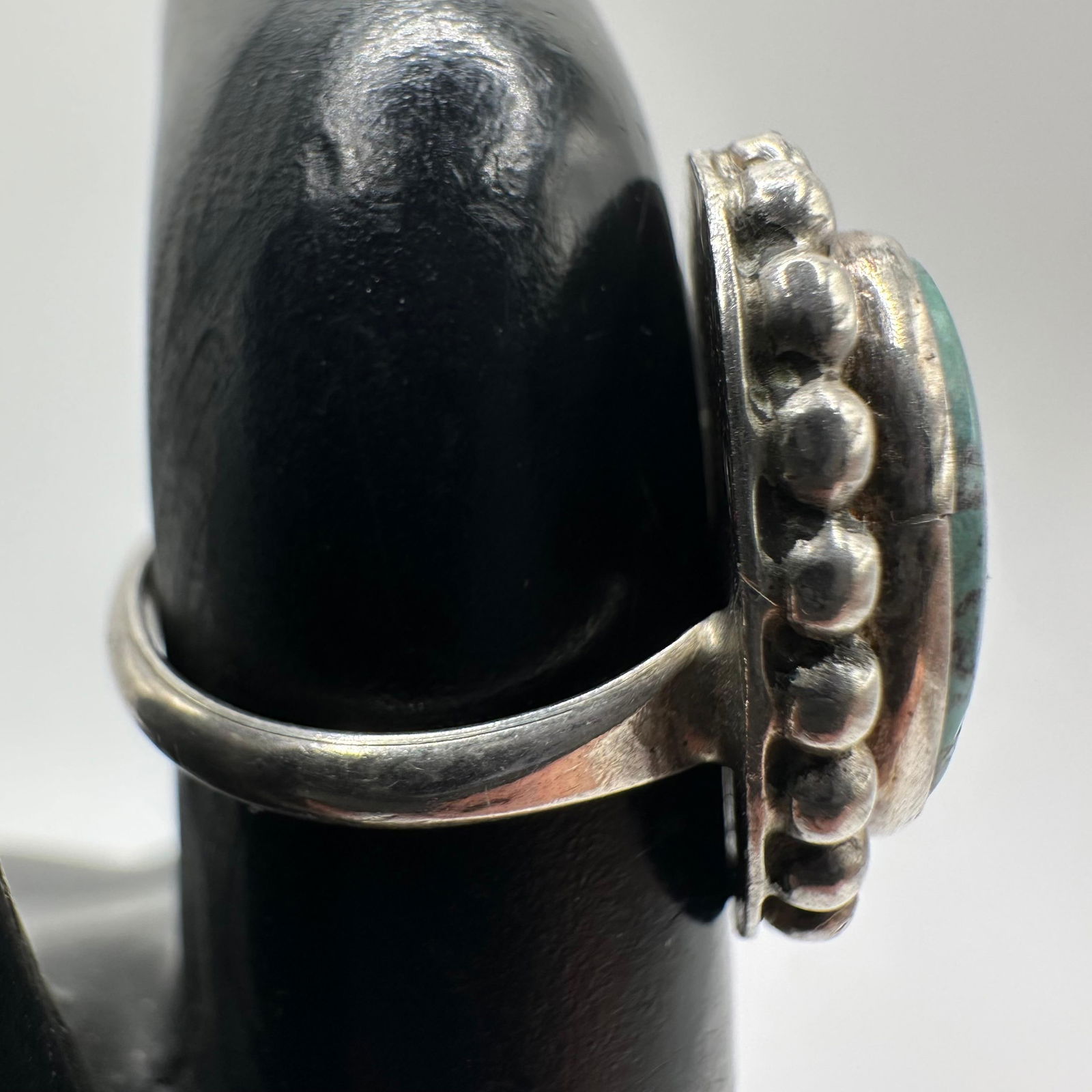 Beaded Border Bezel Turquoise Silver Ring Rain Drop Design Style - 4