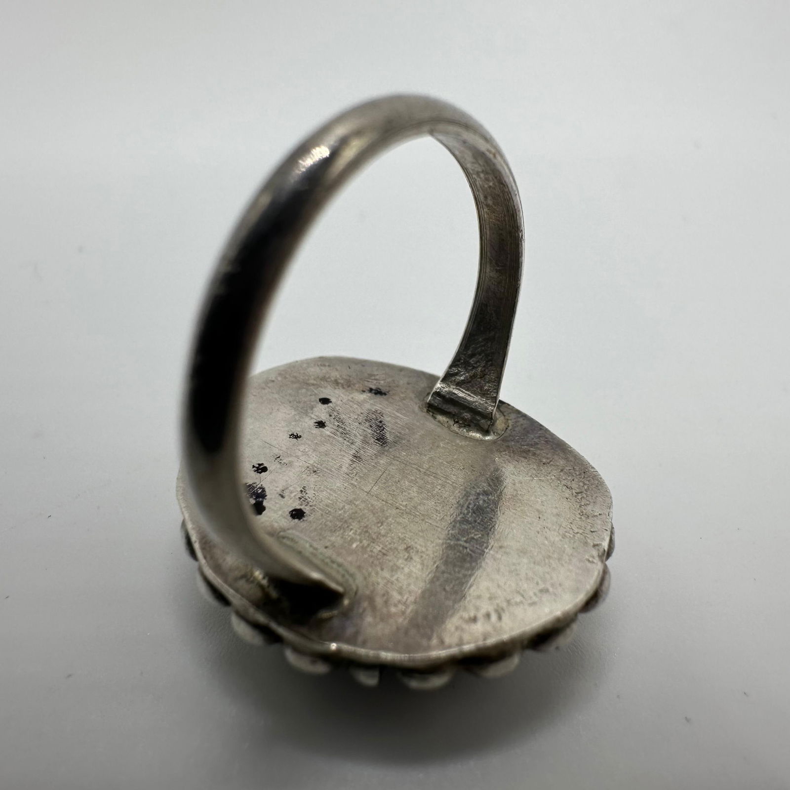 Beaded Border Bezel Turquoise Silver Ring Rain Drop Design Style - 7