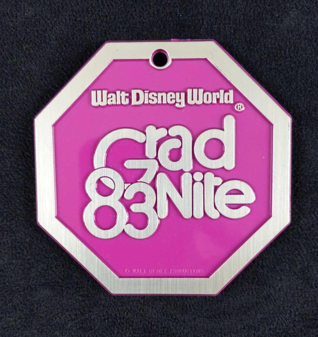 4 Rare Vintage Disney World Grad Night 83 Medallion: Four rare plastic Walt Disney World Grad Night 1983 medallions. Originally handed out during the event, these are very rare (Even rarer than the Disneyland versions!). Medallions are approx 3 1/2" x 3