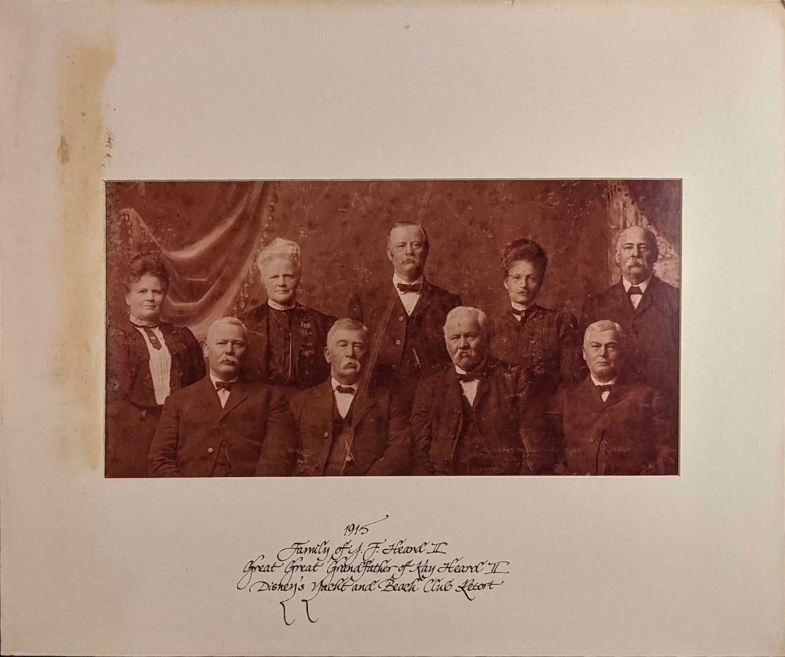 Walt Disney Cast Member Ancestor Heard Family Photo: Here is a blown-up copy of an old photo from 1915. It states it as "1915 Family Of J F Heard II - Great Great Grandfather Of Kay Heard II Disney's Yacht And Beach Club ". It appears Disney