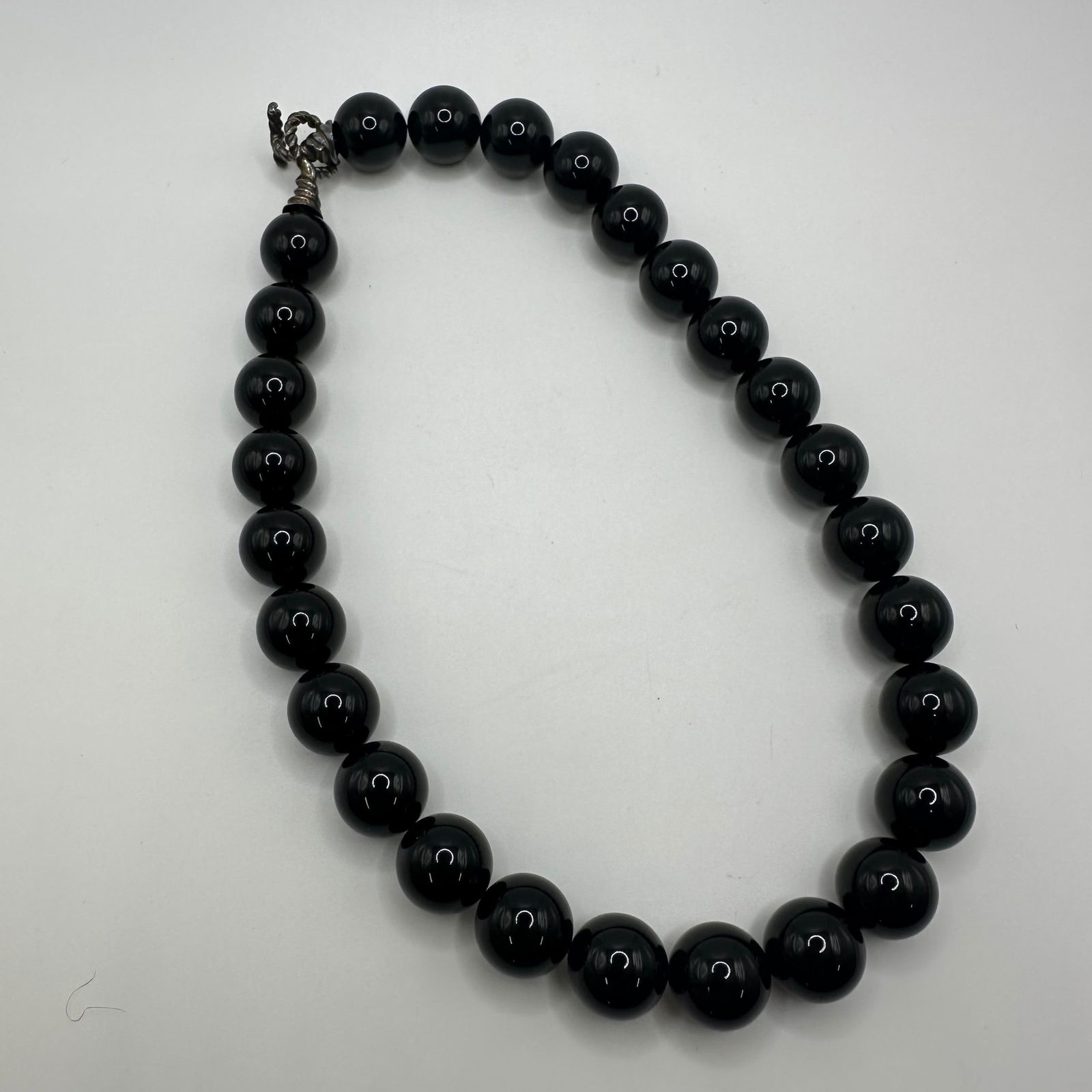 Black Onyx 15mm Beaded Vintage Tiffany and Co Sterling Silver Clasp Large Statement Necklace (1 of 13)