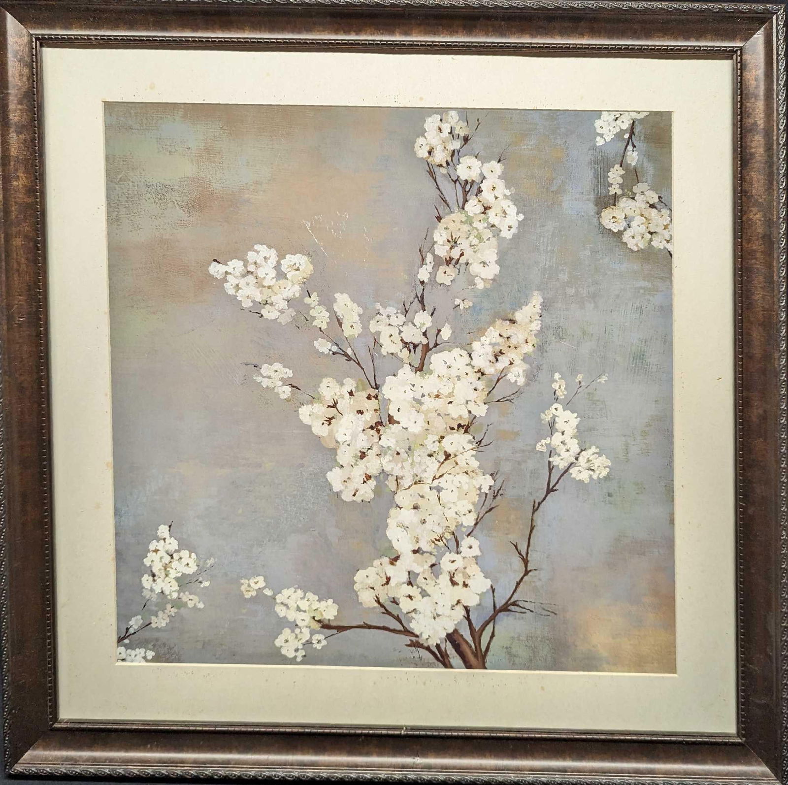 Framed Asia Jensen Ode To Spring II: Framed Asia Jensen Ode To Spring II. Please note, the print is not signed by the artist. There is also no plexy or glass covering the print. The framed print is approx 24" x 1" x 23 3/4" and it