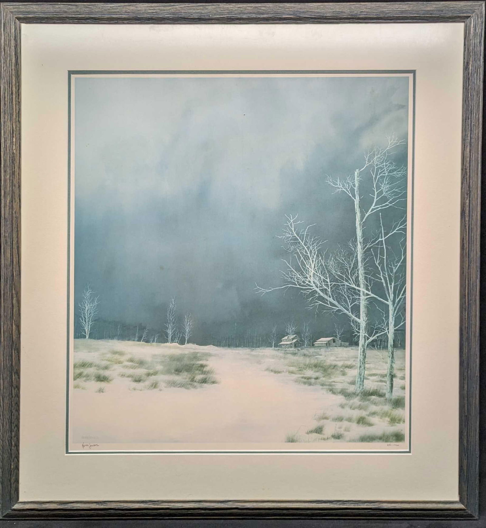 Framed Herb Jones LE Winter Scene Print: Framed Herb Jones LE Winter Scene Print. The print was not numbered, but it was limited to a release of 1500 prints. The signature on the right is part of the print and not an original. The framed pri