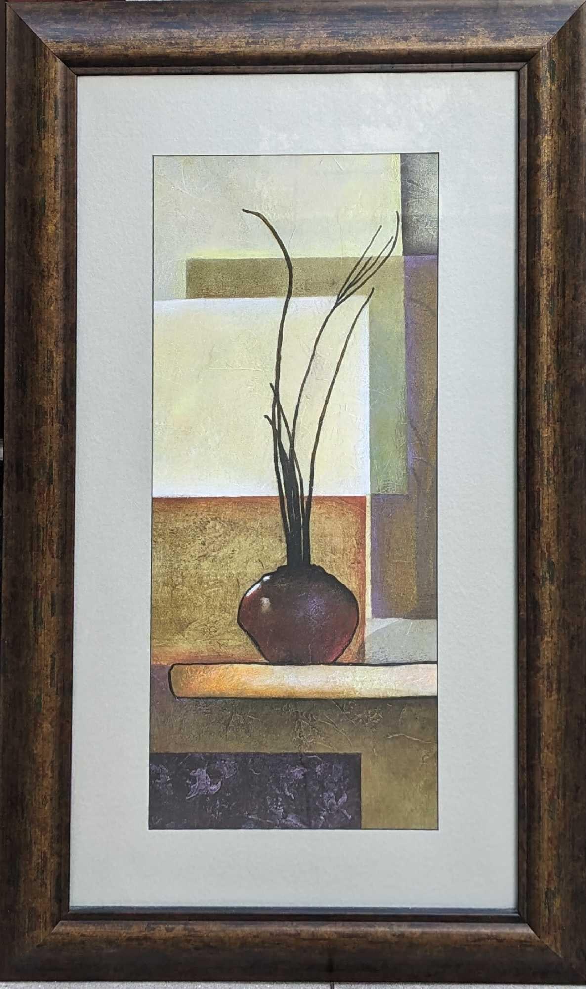 Large Framed Print Potted Plant: Large Framed Print Potted Plant. This framed print is approx 24 1/4" x 2" x 40 1/2" and it weighs 12 lbs. The print/visible image is 12" x 27 1/2". The framed print is in a good, used condition with