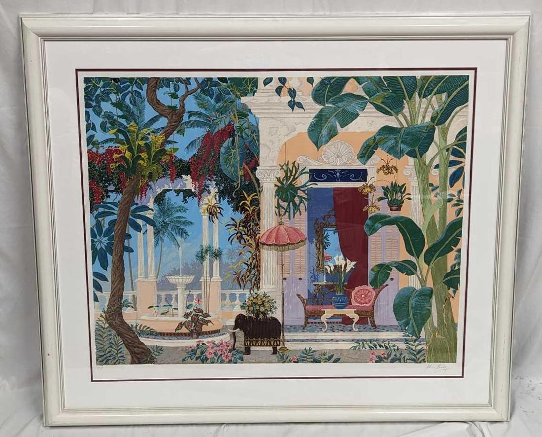 Framed John Kiraly Miss Liza's Hide Away Trial Proof Rare: Framed John Kiraly Miss Liza's Hide Away Trial Proof Rare. The framed print is approx 48"x x 2" x 42 1/4" and it weighs 20 lbs. The frame has some markings and scratches. The term tri