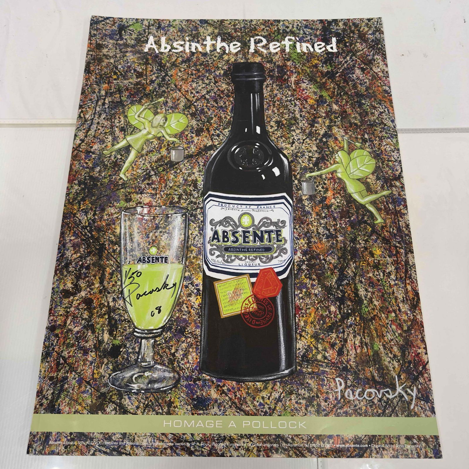 Absinthe Refined Ad Poster Homage A Pollock by John Pacovsky Hand Signed and Numbered 49 Posters: Absinthe Refined Ad Poster Homage A Pollock by John Pacovsky Hand Signed and Numbered 49 Posters. This set includes forty nine (49) hand signed and individually numbered posters by John Pacovsky. Limi