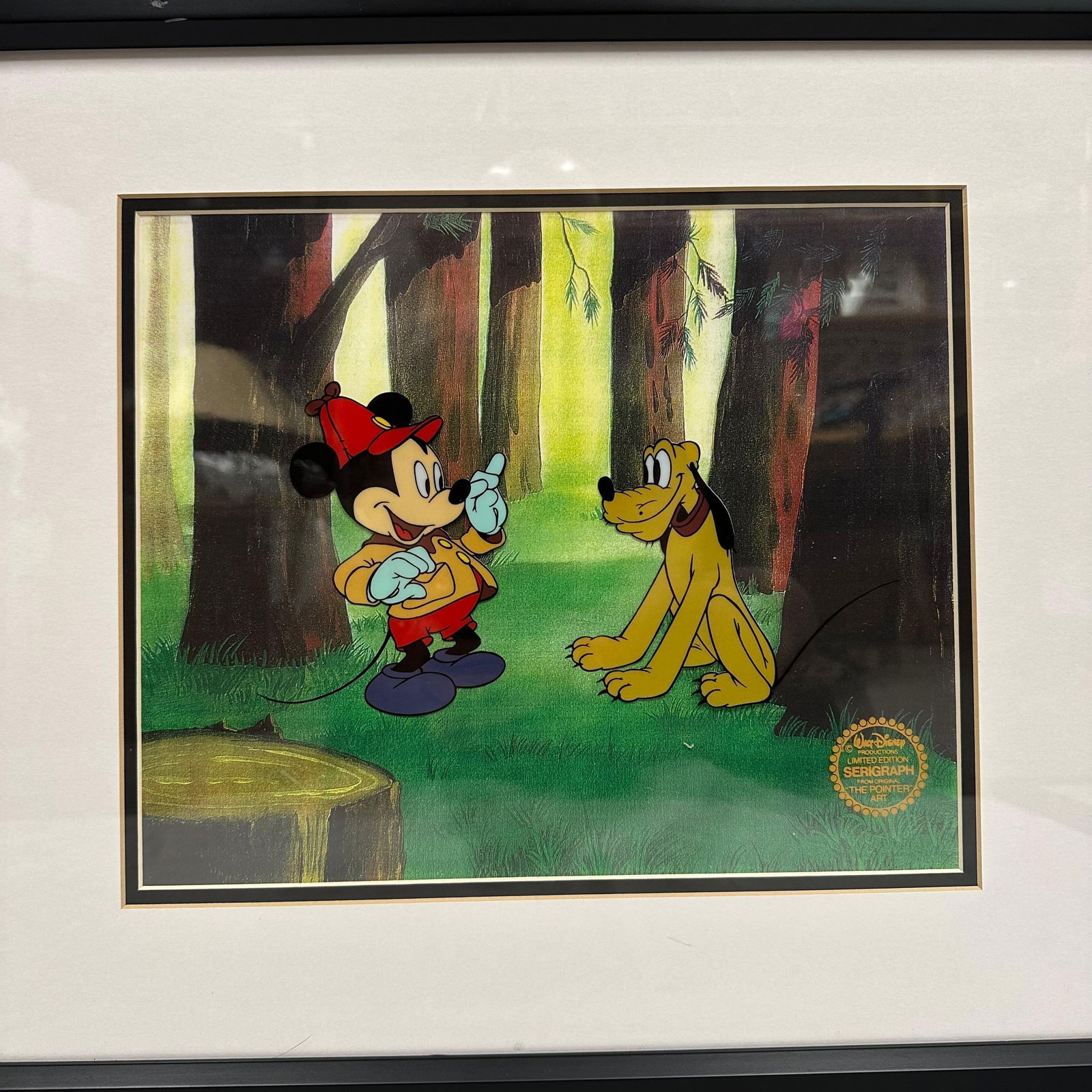 Disney Serigraph Cel the Pointer Mickey Mouse and Pluto Framed Artwork LE - 5