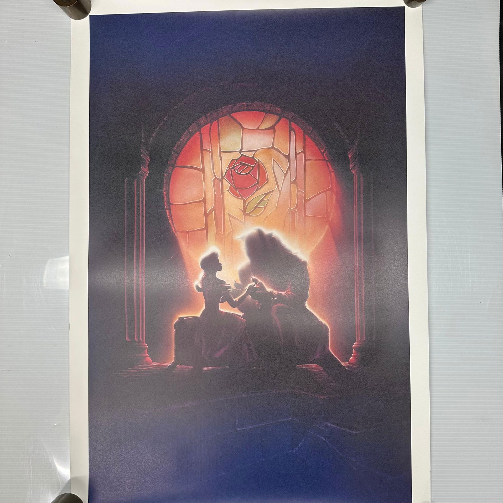 John Alvin Signed Limited Edition Disney Lithograph Beauty and the Beast: Limited edition lithograph art print signed and numbered by John Alvin featuring an iconic scene from Disney’s Beauty and the Beast. The image shows Belle and the Beast in silhouette inside the cast