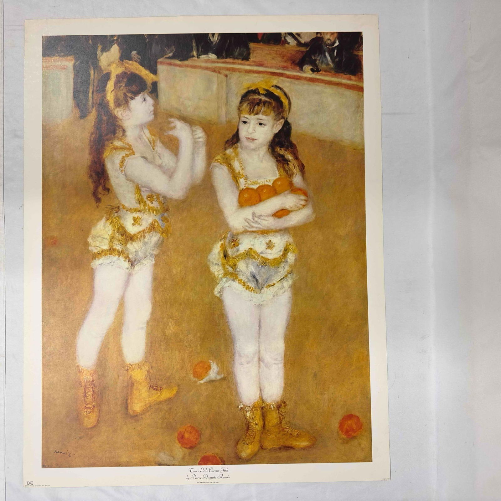 Two Little Circus Girls by Pierre Auguste Renoir Chicago Art Poster 1963: Two Little Circus Girls by Pierre Auguste Renoir Chicago Art Poster 1963. A few creases, tears on the edges, and noticed wear on the poster. This item is in good pre-owned, previously displayed condit