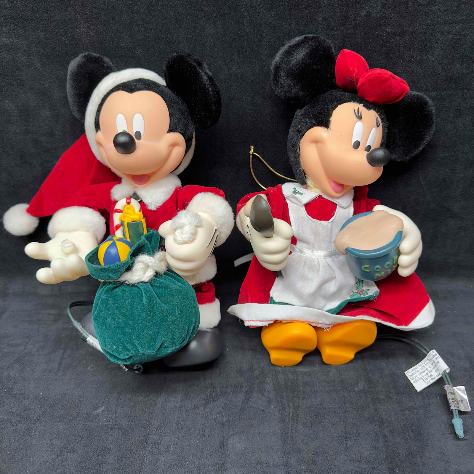 Santa's Best EZ Light Animated Ornaments Santa Mickey and Minnie Mouse Holiday Ornament Set: Santa's Best EZ Light Animated Ornaments Santa Mickey and Minnie Mouse Holiday Ornament Set. This plush ornament set features Mickey and Minnie Mouse Christmas Holiday theme. The ornaments