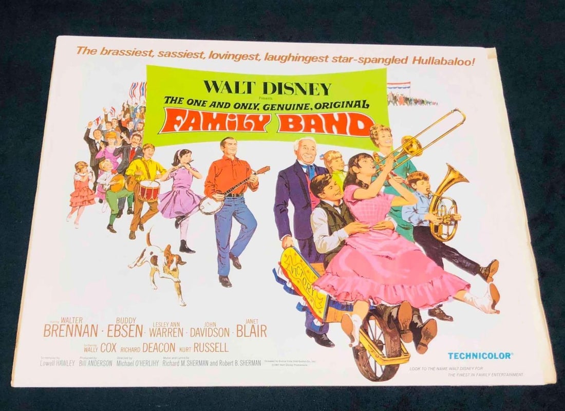 9 Walt Disney Presents The One And Only, Genuine, Original, Family Band Lobby Cards 1967 (4): This lot contains a 9 Walt Disney Presents The One And Only, Genuine, Original, Family Band Lobby Cards 1967 (4). Each lobby card is approx 11" x 14" and the set weighs about 0.4lbs. The photo prints