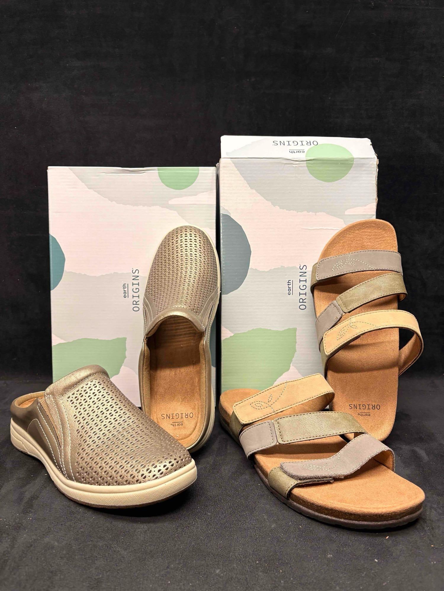 Earth Origins Sandals Bundle: Sitting in brand-new to like-new conditions, this bundle consists of orthopedic, comfort-focused Women's shoes. Still in their original boxes, both sandals are in good shape with no